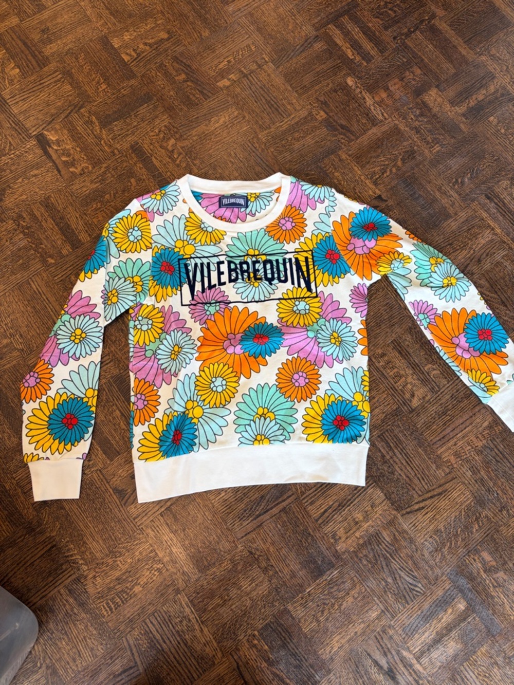 Never Worn Vilebrequin White Crewneck Sweater with Bright Floral Print